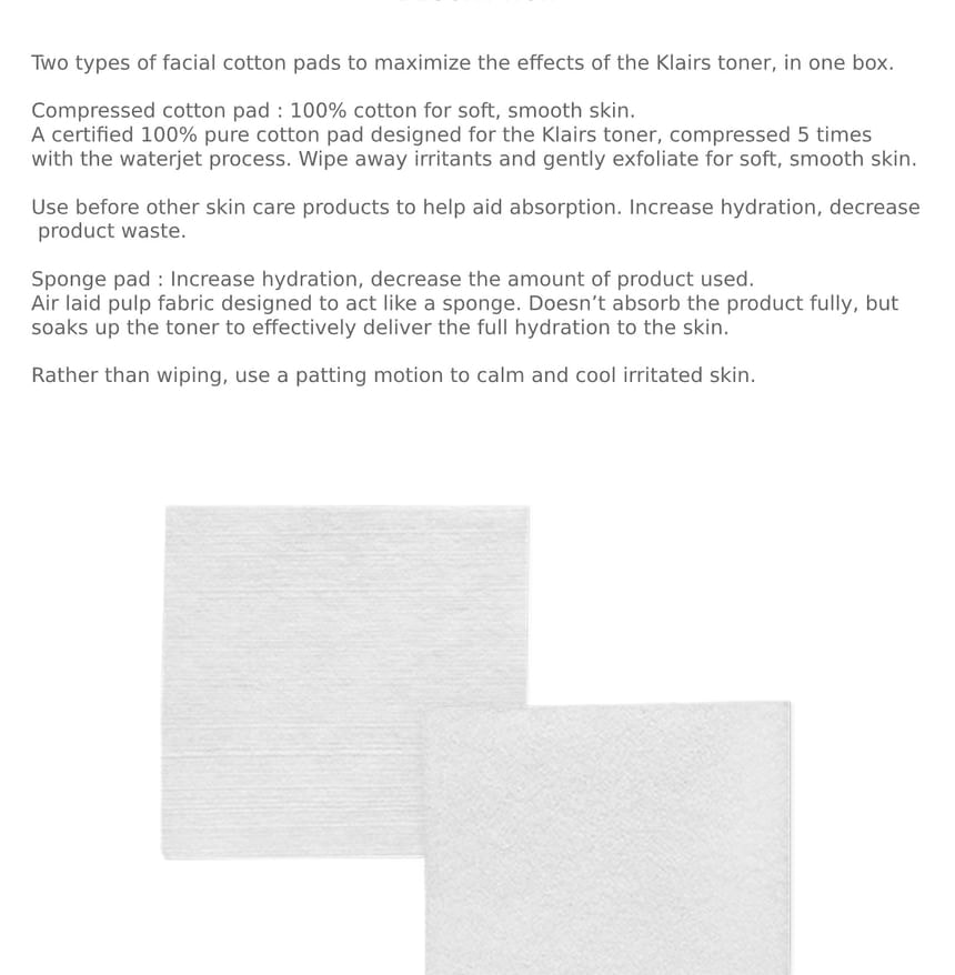 Dear, Klairs - Toner Mate 2 in 1 Cotton Pad