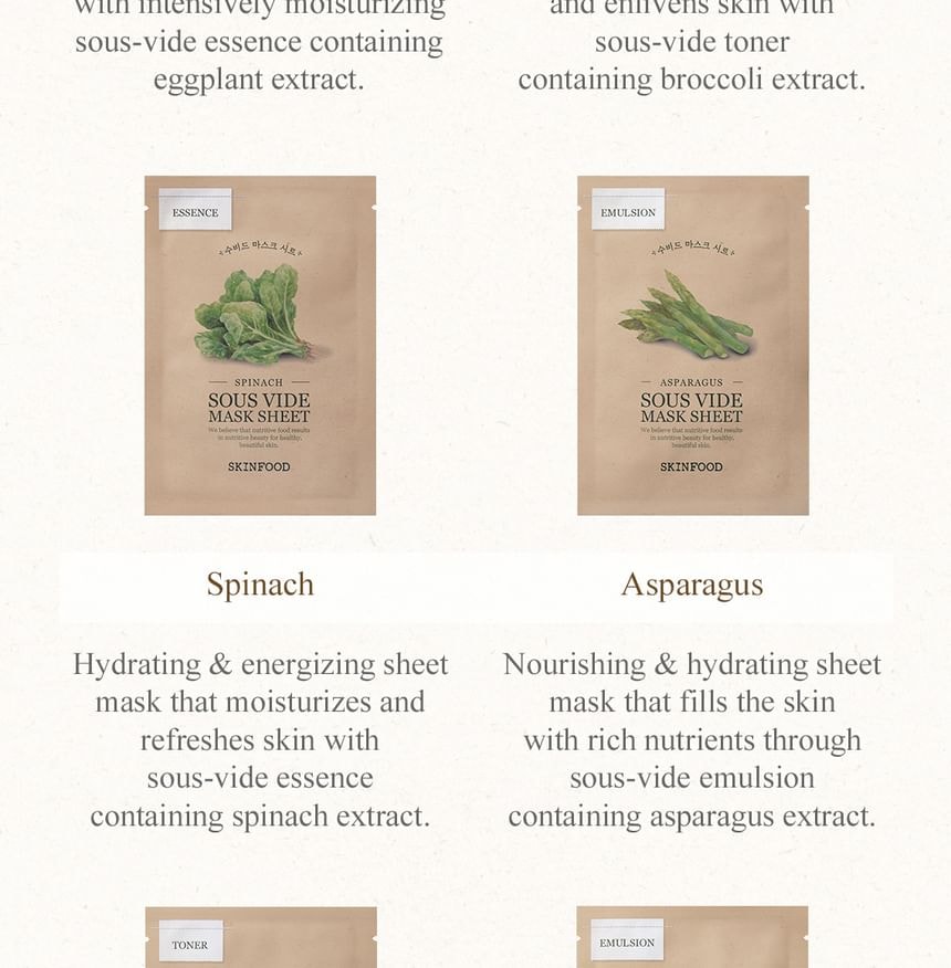 SKINFOOD - Sous Vide Mask Sheet - 10 Types