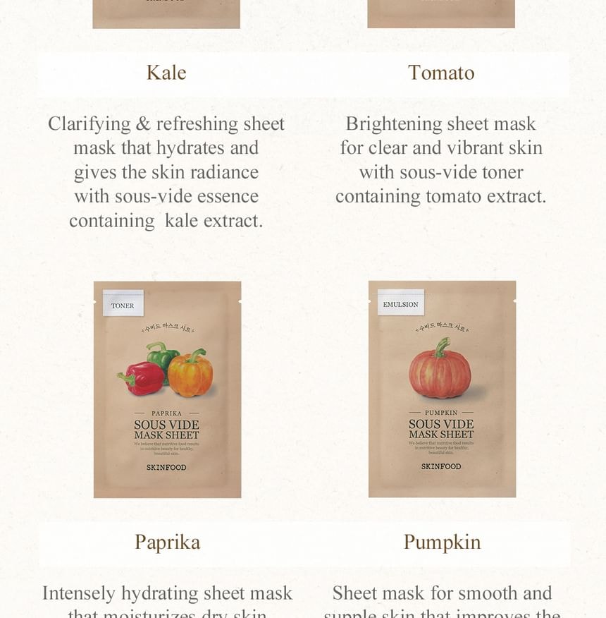 SKINFOOD - Sous Vide Mask Sheet - 10 Types