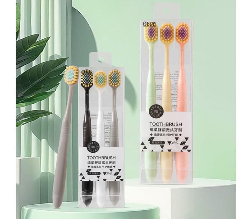Porcini - Set of 3: Wide-Head Soft-Bristle Adult Toothbrush