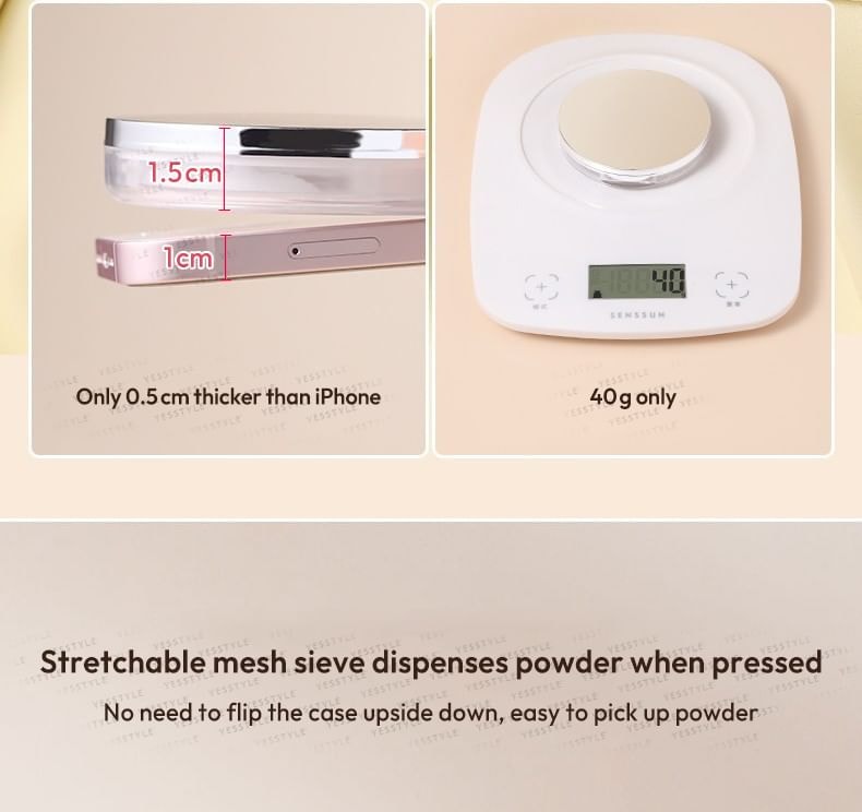 Puremantis - Set: Makeup Powder Container with Mirror + Powder Puff + Scoop