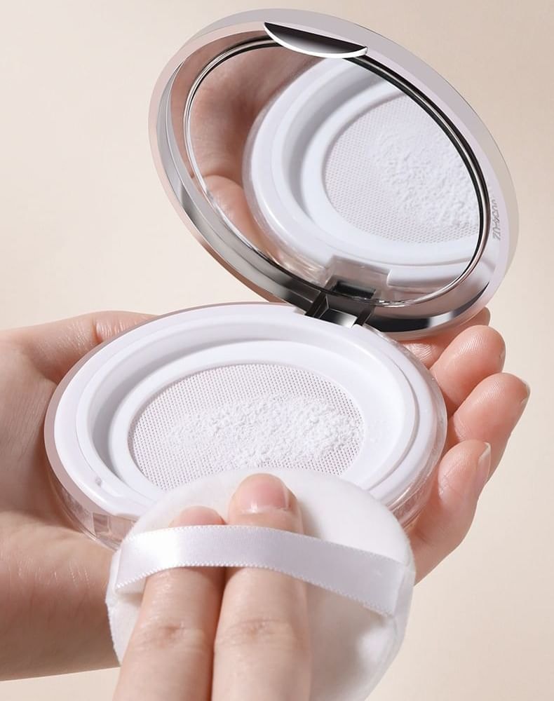 Puremantis - Set: Makeup Powder Container with Mirror + Powder Puff + Scoop