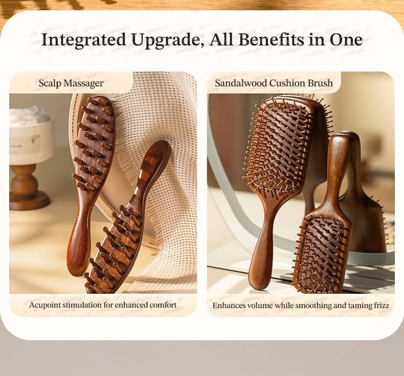 SIMBLER - Dual Side Wooden Hair Brush with Massager