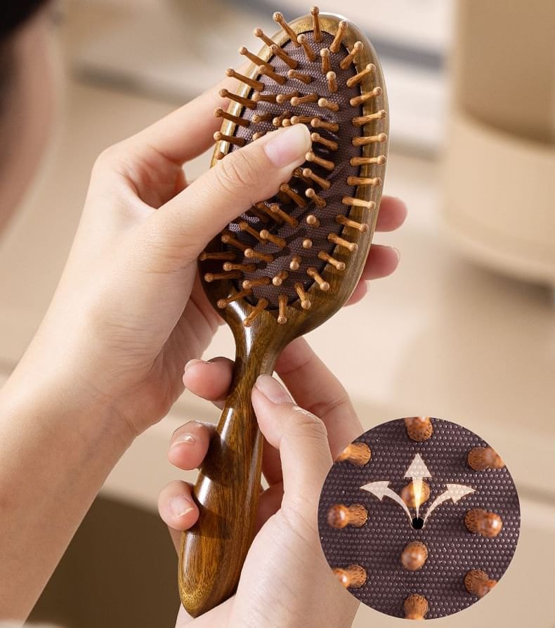 SIMBLER - Dual Side Wooden Hair Brush with Massager
