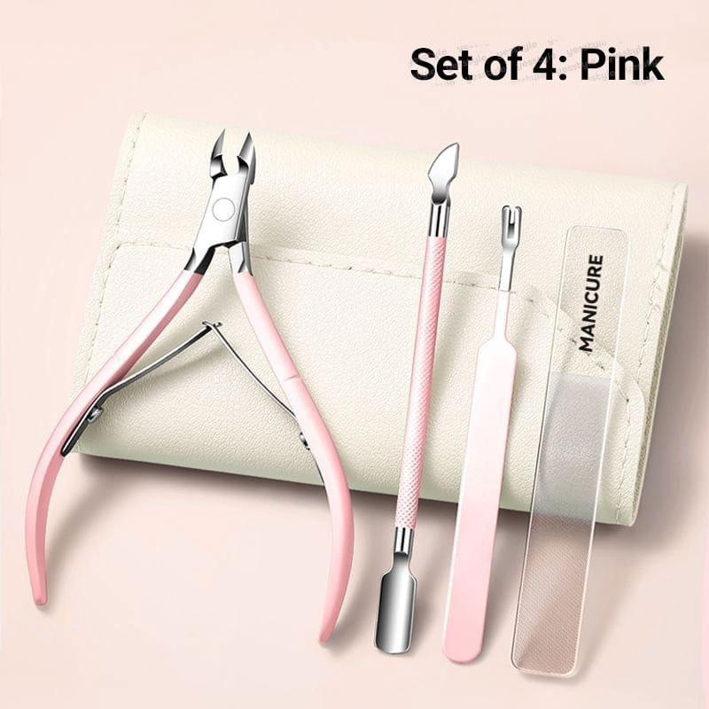 Choyu - Set of 4: Stainless Steel Cuticle Nipper + Cuticle Pusher + Nail File (Various Designs)