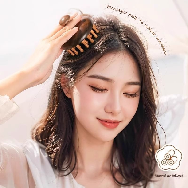 Honeyfluff - Wooden Head Scalp Massager / Nose Scraping Tool / Hair Comb (Various Designs)