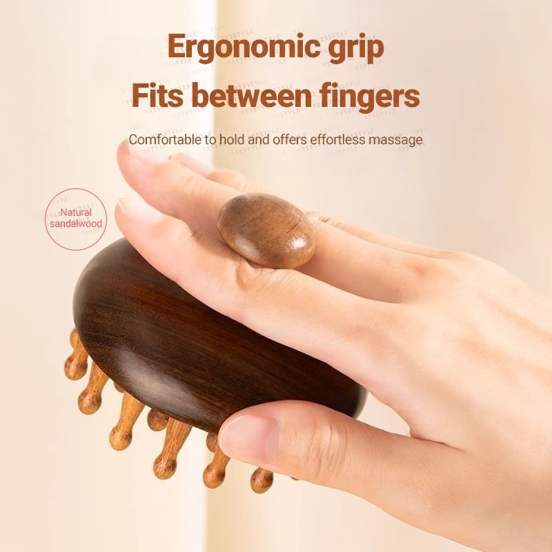 Honeyfluff - Wooden Head Scalp Massager / Nose Scraping Tool / Hair Comb (Various Designs)