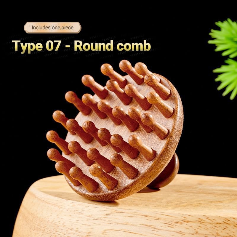 Honeyfluff - Wooden Head Scalp Massager / Nose Scraping Tool / Hair Comb (Various Designs)