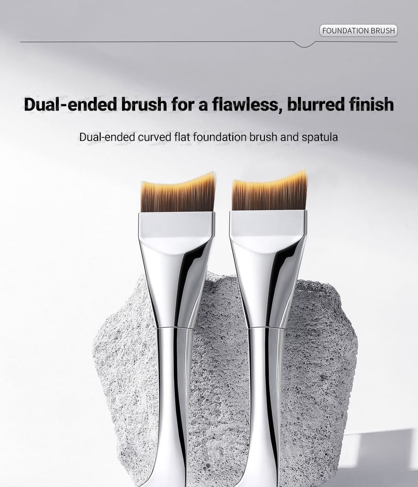 Jesireca - 2 in 1 Curved Flat Foundation Brush with Spatula Brown & Silver - One Size
