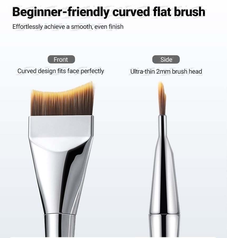Jesireca - 2 in 1 Curved Flat Foundation Brush with Spatula Brown & Silver - One Size