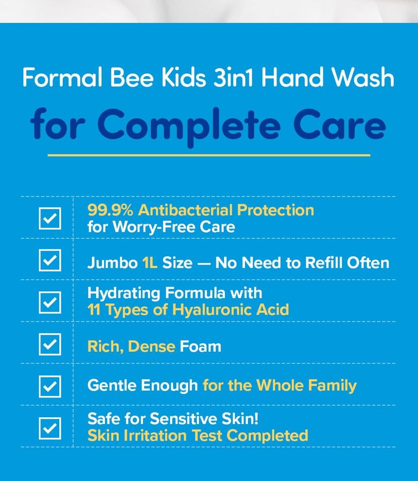 Formal Bee - Kids 3in1 Antibacterial Foaming Hand Wash Clean Soap Jumbo (1000ml)