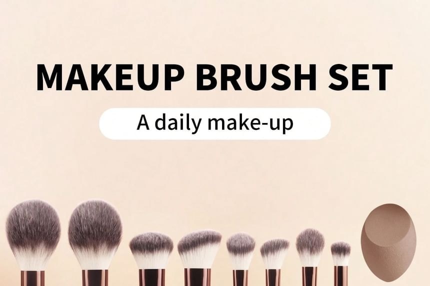 Stroke of Beauty - Set of 11: Makeup Brush + Makeup Blender Beauty Sponge + Triangle Powder Puff