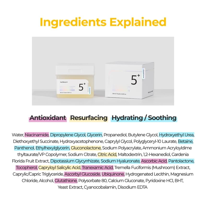 numbuzin - No.5+ Glutathione Vitamin-Niacinamide Concentrated Pad