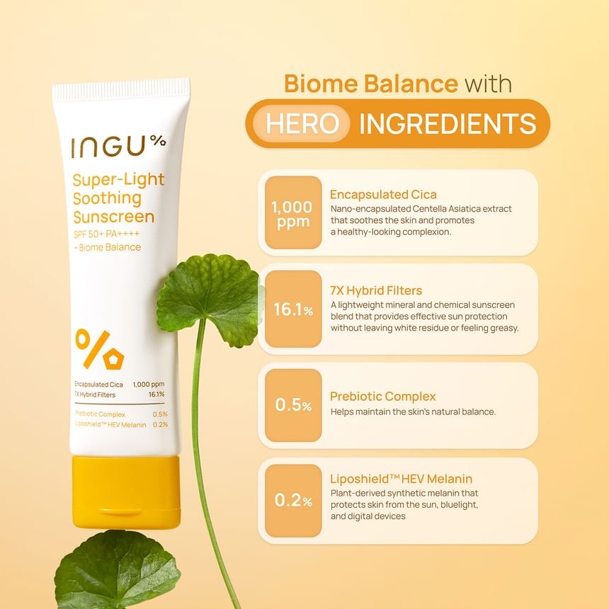INGU - Super-Light Soothing Sunscreen SPF 50+ PA++++ + Biome Balance