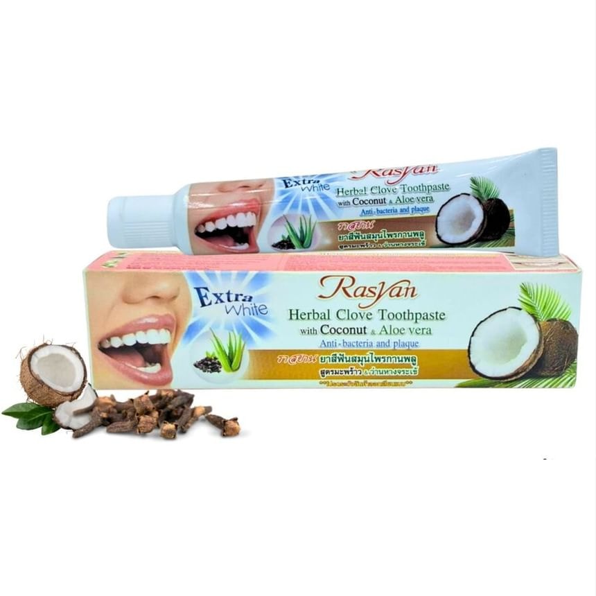 Rasyan - Extra White Herbal Clove Toothpaste with Coconut & Aloe Vera (100g)