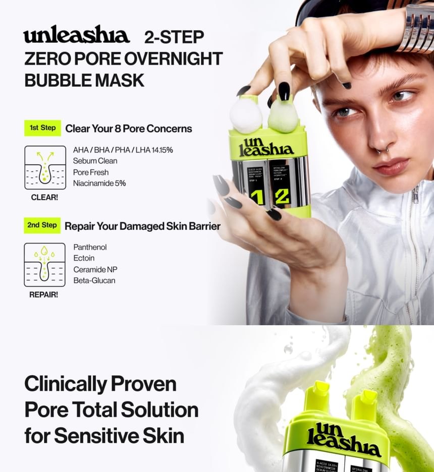 UNLEASHIA - Two Step Zero Pore Overnight Bubble Mask