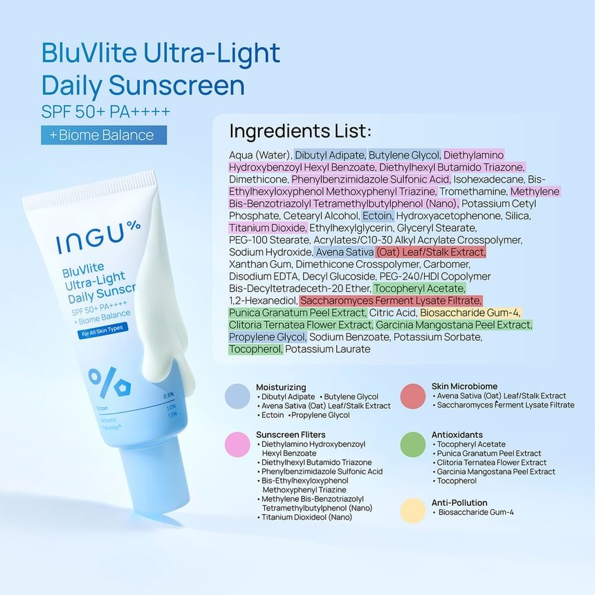 INGU - BluVlite Ultra-Light Daily Sunscreen SPF 50 PA++++ + Biome Balance