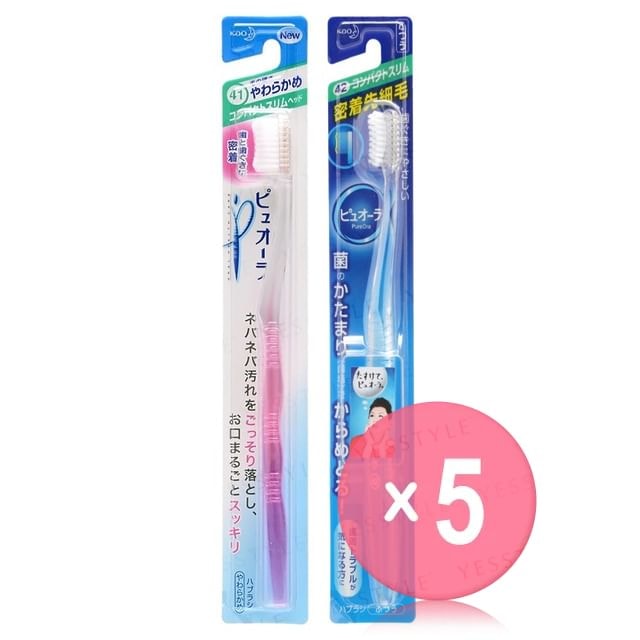 Kao - PureOra Compact Slim Head Toothbrush 5pcs Bundle Set