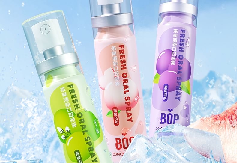 BOP - Tea Fresh Mouth Spray - 3 Flavors 5pcs Bundle Set (Cooling Grapes - 20ml x 5 pcs)
