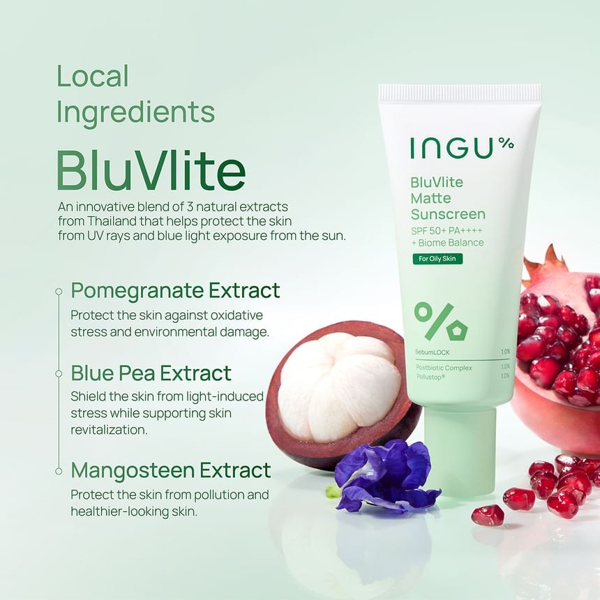 INGU - BluVlite Matte Sunscreen SPF50 PA++++ + Biome Balance (50g)
