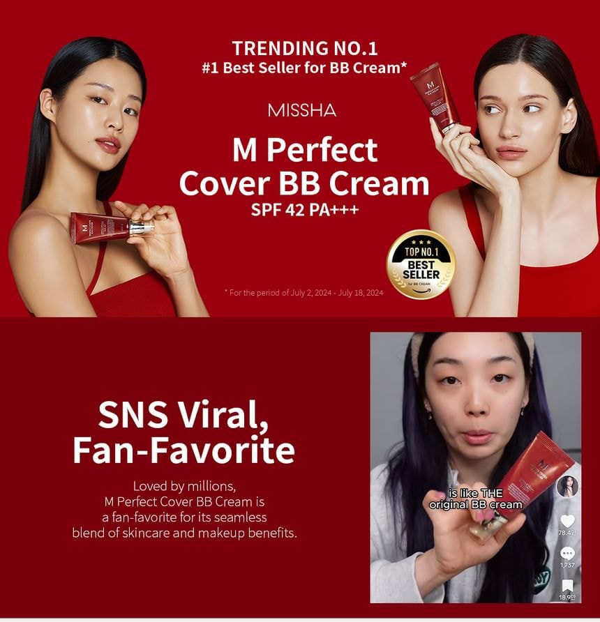 MISSHA - M Perfect Cover BB Cream SPF42 PA+++ - 7 Colors