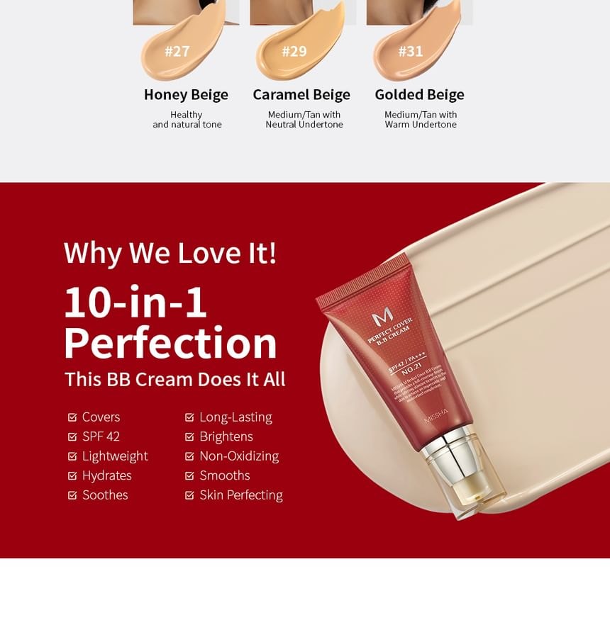 MISSHA - M Perfect Cover BB Cream SPF42 PA+++ - 7 Colors