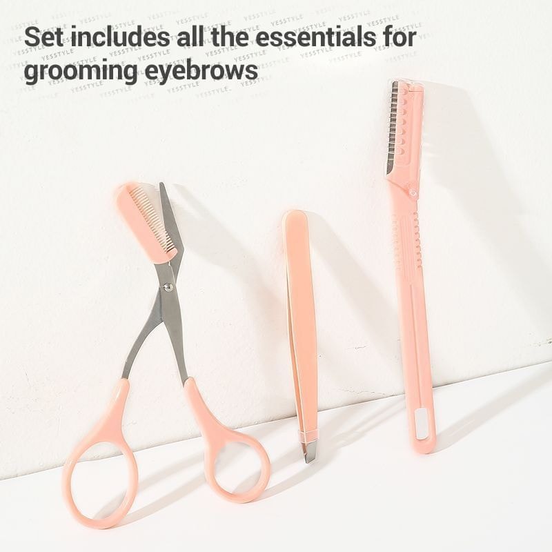 Choyu - Set: Stainless Steel Eyebrow Scissors + Razor + Tweezers