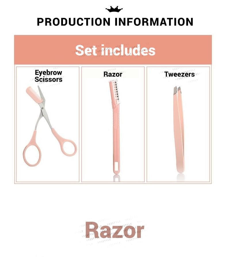 Choyu - Set: Stainless Steel Eyebrow Scissors + Razor + Tweezers