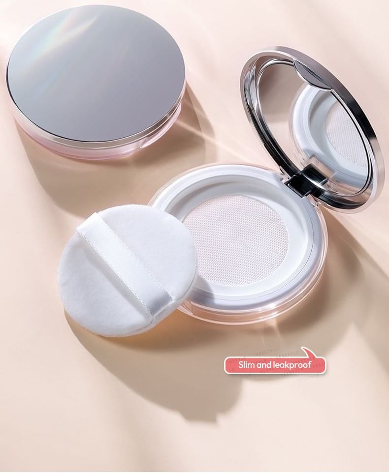 Puremantis - Set: Makeup Powder Container with Mirror + Powder Puff + Scoop