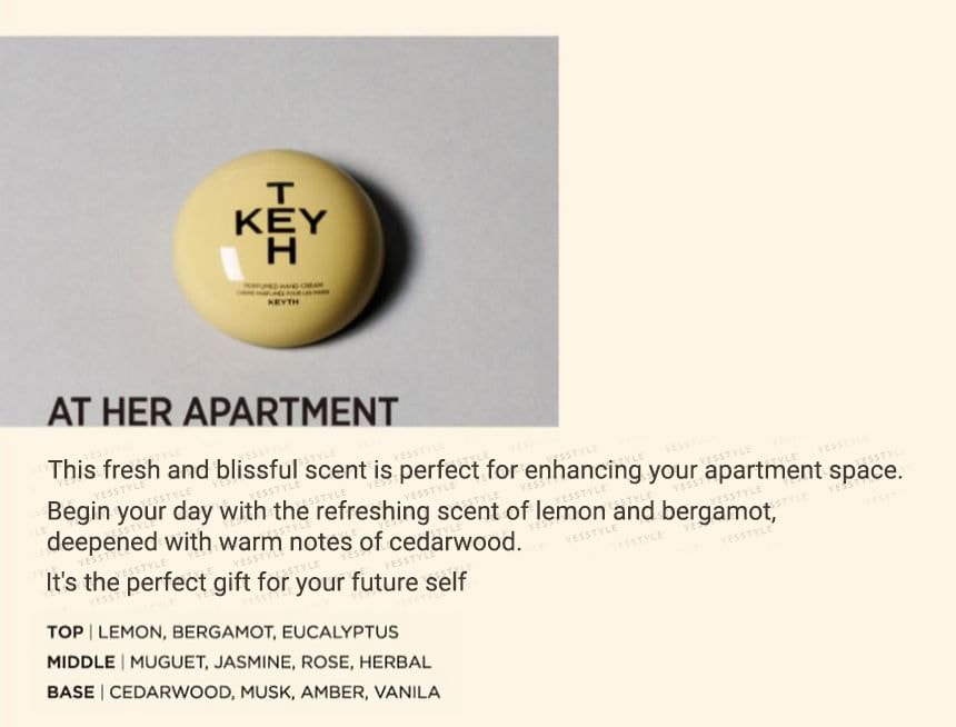 KEYTH - Perfumed Hand Cream - 7 Types (At Her Apartment)