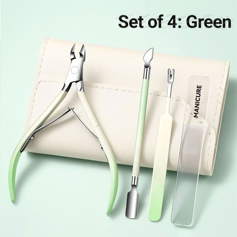 Choyu - Set of 4: Stainless Steel Cuticle Nipper + Cuticle Pusher + Nail File (Various Designs)