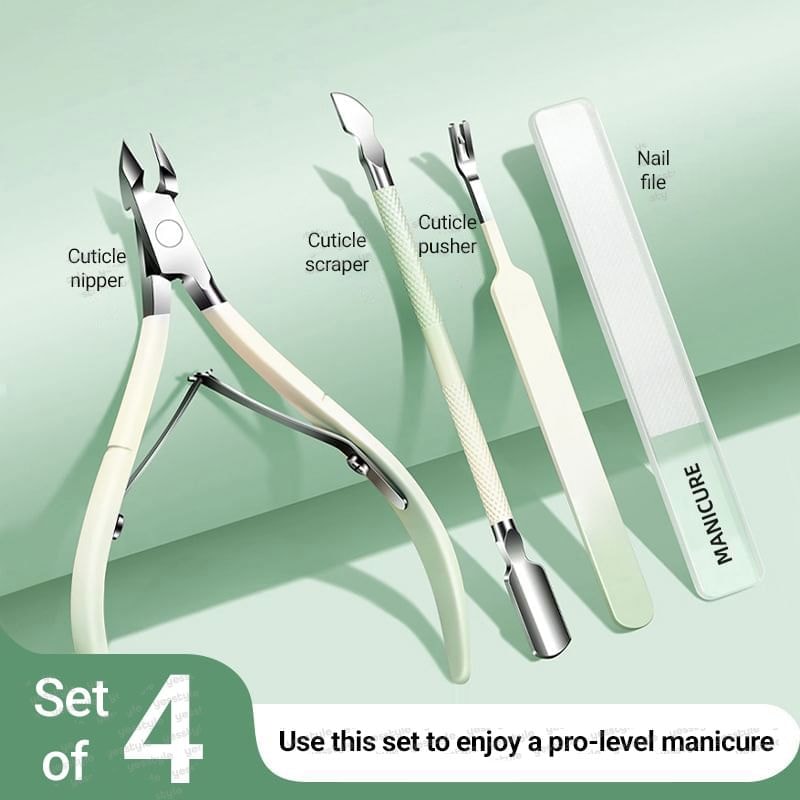 Choyu - Set of 4: Stainless Steel Cuticle Nipper + Cuticle Pusher + Nail File (Various Designs)