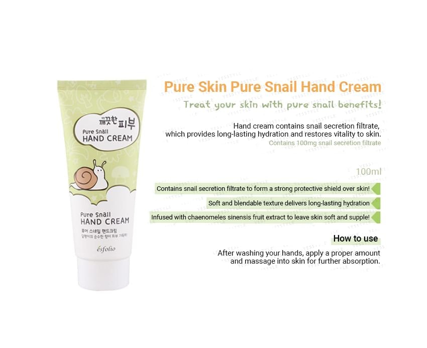 esfolio - Pure Skin Pure Snail Hand Cream 100ml 5pcs Bundle Set (100ml x 5 pcs)
