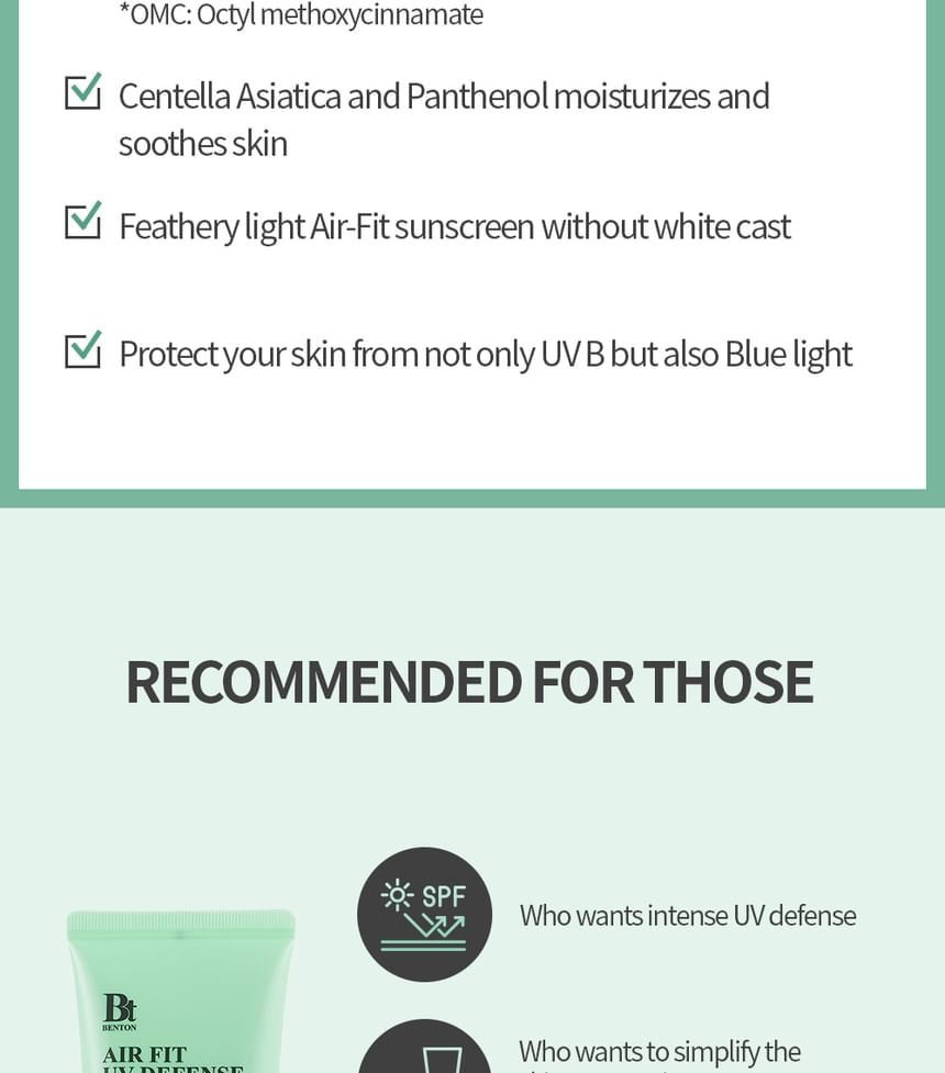 Benton - Air Fit UV Defense Sun Cream 2pcs Bundle Set (2025 Version - 50ml x 2 pcs)